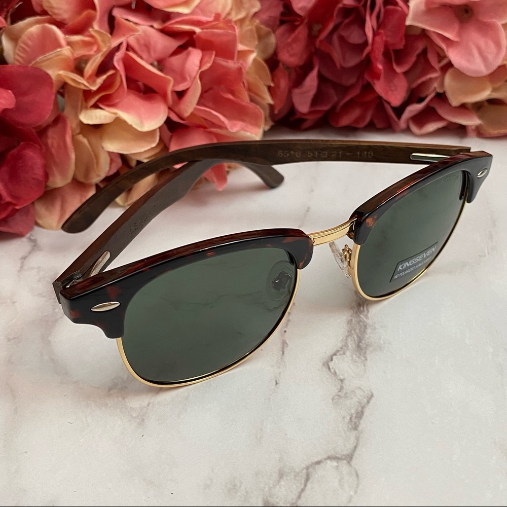KINGSEVEN Walnut Wood Sunglasses with Green Lenses - Picture 6 of 16